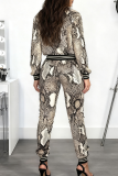 Casual Snakeskin Print Zipper Zipper Collar Long Sleeve Two Pieces