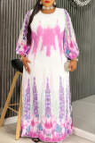 Elegant Print Patchwork O Neck Long Plus Size Dresses