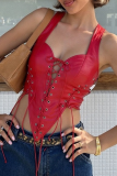 Sexy Solid Color Cross Straps Spaghetti Strap Tops