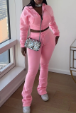 Casual Solid Color Zipper Hooded Long Sleeve Two Pieces
