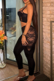 Sexy Solid Color Lace Skinny Conventional Patchwork Bottoms
