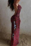 Sexy Print Backless Spaghetti Strap Long Dresses