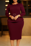 Elegant Heart Shaped With Belt O Neck Pencil Skirt Dresses