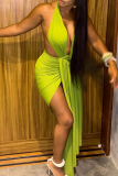 Sexy Solid Color Backless V Neck Long Dresses