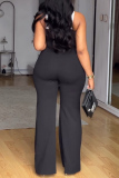 Sexy Patchwork Backless Contrast V Neck Bodycon Jumpsuits