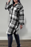 Casual Plaid Buckle Turndown Collar Outerwear