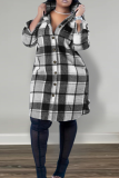 Casual Plaid Buckle Turndown Collar Outerwear
