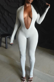 Sexy Solid Color Patchwork Deep V Neck Skinny Jumpsuits