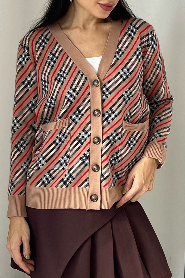 Casual Daily Plaid Buckle Cardigan Collar Outerwear