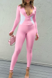 Casual Solid Color Zipper Contrast Zipper Collar Long Sleeve Two Pieces