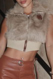 Sexy Solid Color Zipper O Neck Tops