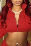 Casual Solid Color Zipper Zipper Collar Outerwear