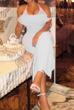 Elegant Solid Color Patchwork Off Shoulder Long Dresses