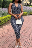 Sexy Polka Dot Backless Halter Sleeveless Two Pieces