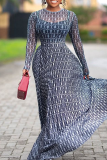 Sexy Print Patchwork O Neck Long Dresses