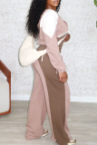 Casual Zipper Contrast Hooded Long Sleeve Two Pieces