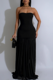 Sexy Solid Color Mesh Strapless Long Dresses