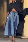 Casual Print Contrast Loose Denim Jeans