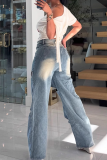 Sexy Solid Color Hollow Out Distressed Mid Waist Loose Denim Jeans