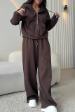 Casual Solid Color Zipper Hooded Long Sleeve Two Pieces