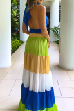 Casual Vacation Colorblock Contrast O Neck Long Dresses