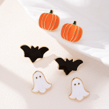 3 Pairs Orange Pumpkin Bat Ghost Earrings Halloween