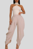 Casual Solid Color Ruched Loose Patchwork Bottoms