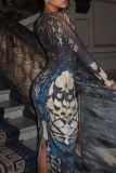 Sexy Print Slit V Neck Long Dresses