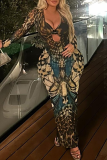 Sexy Print Slit V Neck Long Dresses