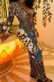 Sexy Print Slit V Neck Long Dresses