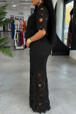 Daily Elegant Solid Color Lace Turndown Collar Short Sleeve Two Pieces