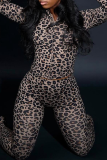 Casual Print Zipper Hooded Long Sleeve Two Pieces