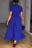 Elegant Solid Color Lace Up Turndown Collar Long Dresses