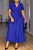 Elegant Solid Color Lace Up Turndown Collar Long Dresses