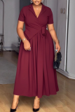 Elegant Solid Color Lace Up Turndown Collar Long Dresses