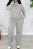 Casual Solid Color Zipper O Neck Long Sleeve Two Pieces