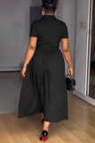 Elegant Solid Color Lace Up Turndown Collar Long Dresses