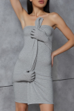Sexy Solid Color Patchwork Strapless Wrapped Skirt Dresses