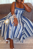 Elegant Stripe Contrast Spaghetti Strap Long Dresses