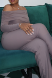 Casual Solid Color Ruched Off Shoulder Skinny Jumpsuits