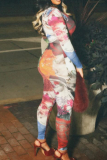 Casual Print Patchwork O Neck Skinny Jumpsuits