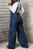 Casual Solid Color Pocket Sleeveless Loose Denim Jumpsuits