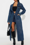 Casual Solid Color Pocket Turndown Collar Long Sleeve Denim Jacket