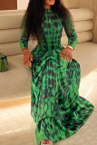 Elegant Print Patchwork Turtleneck Long Dresses