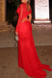 Sexy Solid Color Hollow Out O Neck Long Dresses