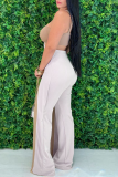 Sexy Solid Color Contrast Spaghetti Strap Regular Jumpsuits
