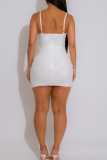Sexy Solid Color Hollow Out Sequins Spaghetti Strap Wrapped Skirt Dresses