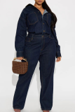 Casual Solid Color Buckle Turndown Collar Long Sleeve Regular Denim Jumpsuits