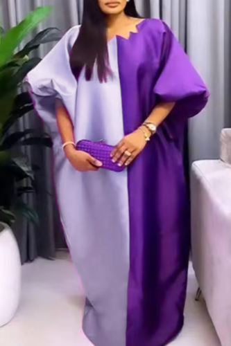 Casual Contrast Asymmetrical Collar Long Dresses