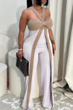 Sexy Solid Color Contrast Spaghetti Strap Regular Jumpsuits